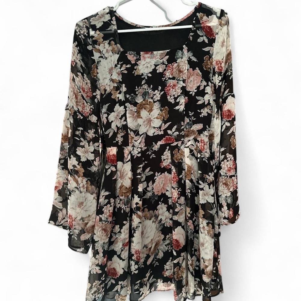 Charlotte Russe Black Floral Long Sleeve Dress